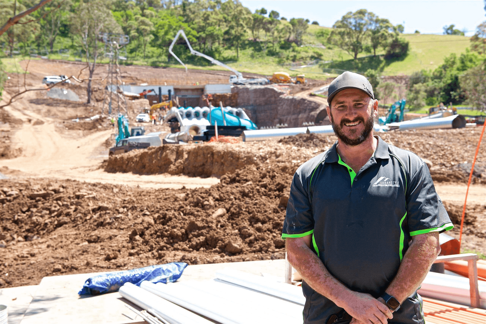 Aerial shot of Jamberoo Action Park waterslide in construction