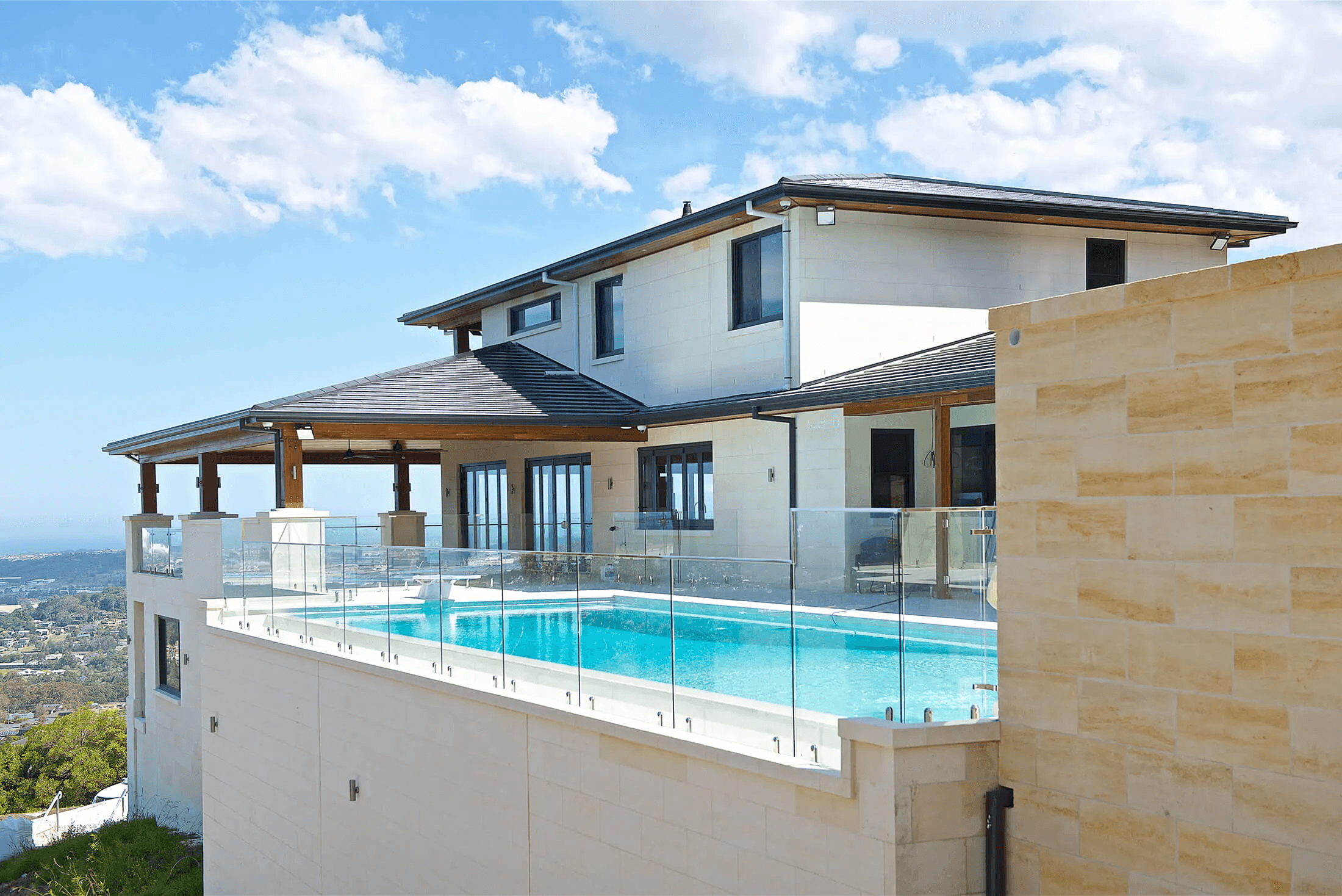 Side shot of Illawarra mansion showing pool