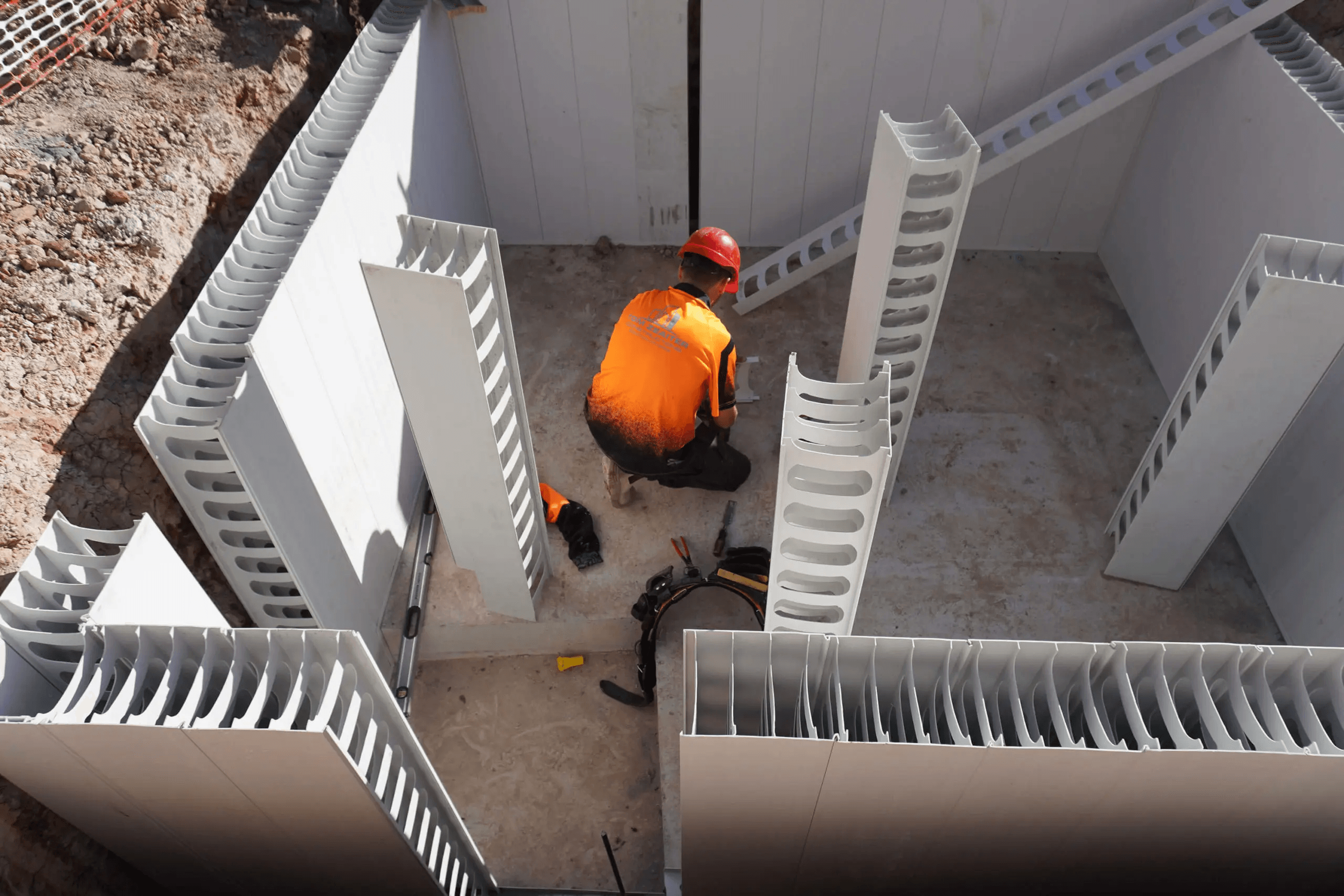 TZ Construction team member installing AFS Rediwall panels