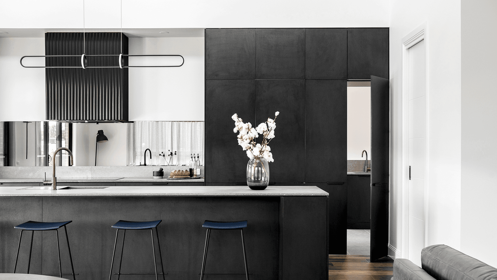 Monochromatic kitchen in Gilchrist Homes display