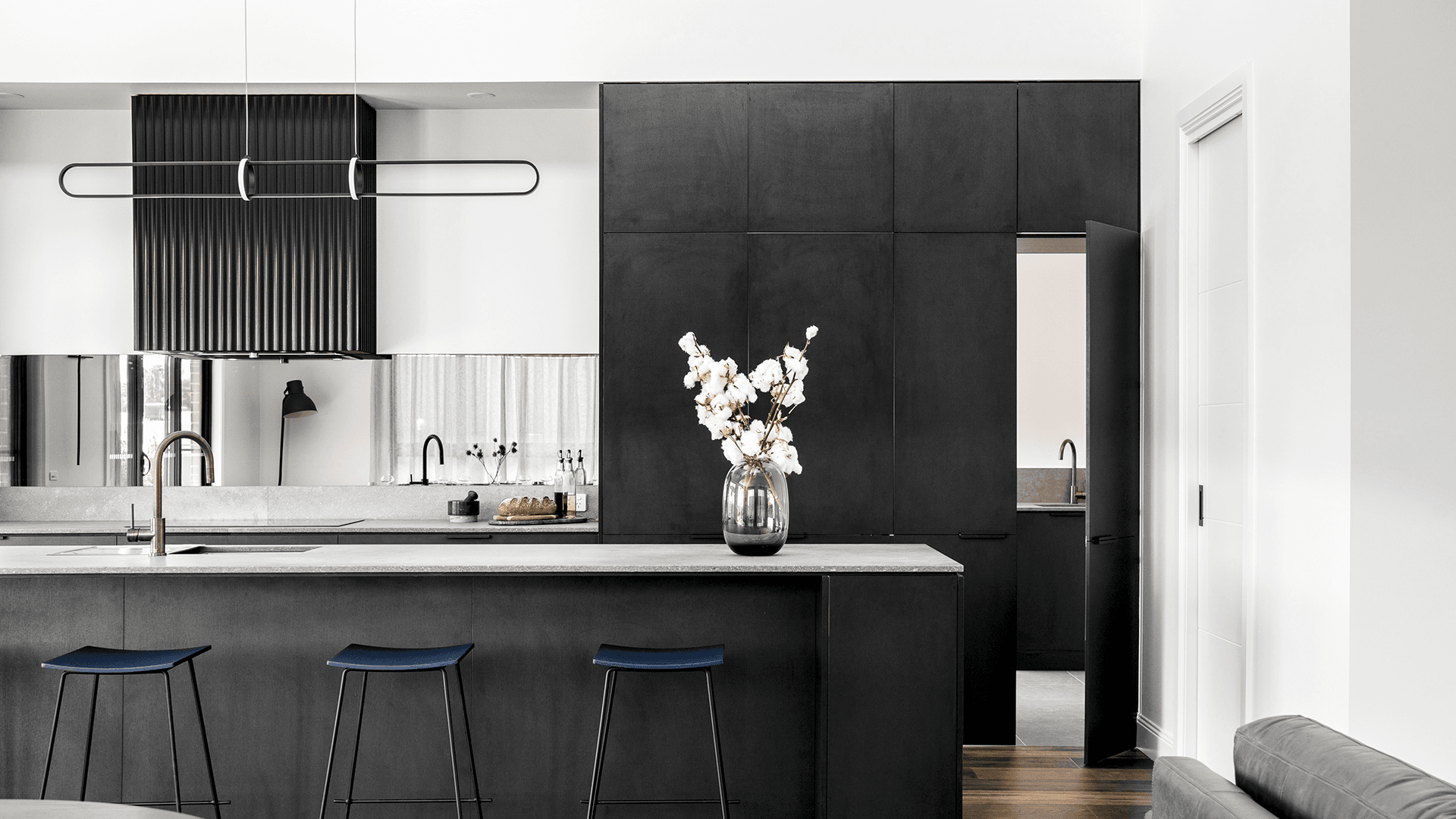 Monochromatic kitchen in Gilchrist Homes display
