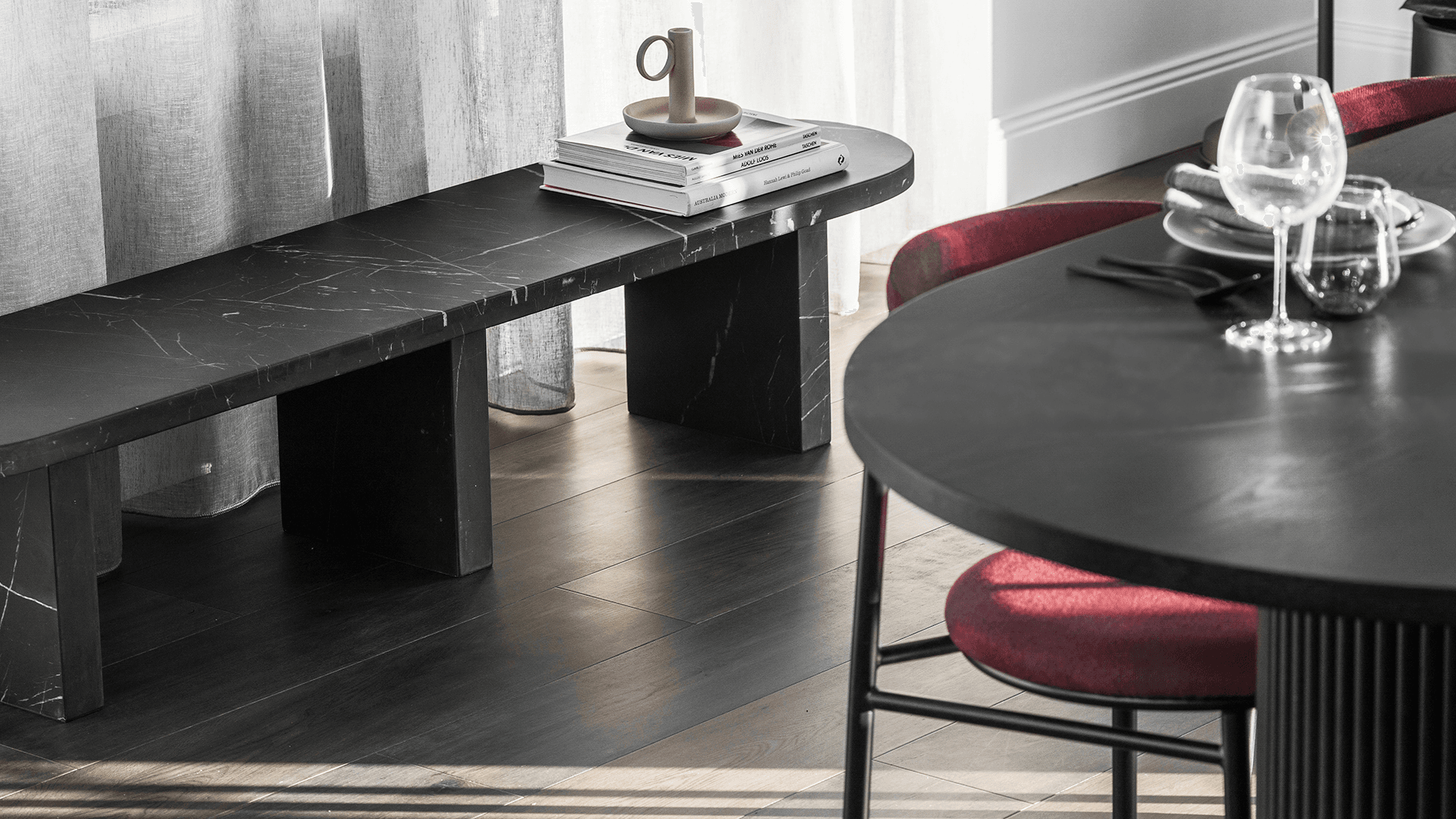 Floor and dining details in Gilchrist Homes display