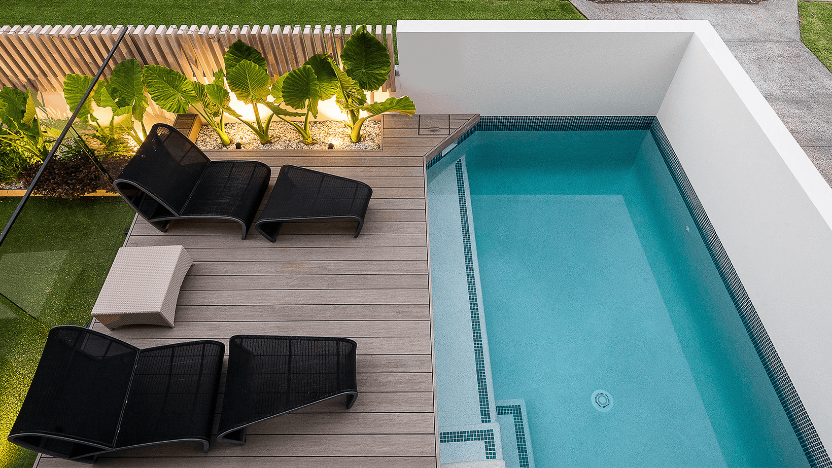 Pool area in Reece Keil back to front house