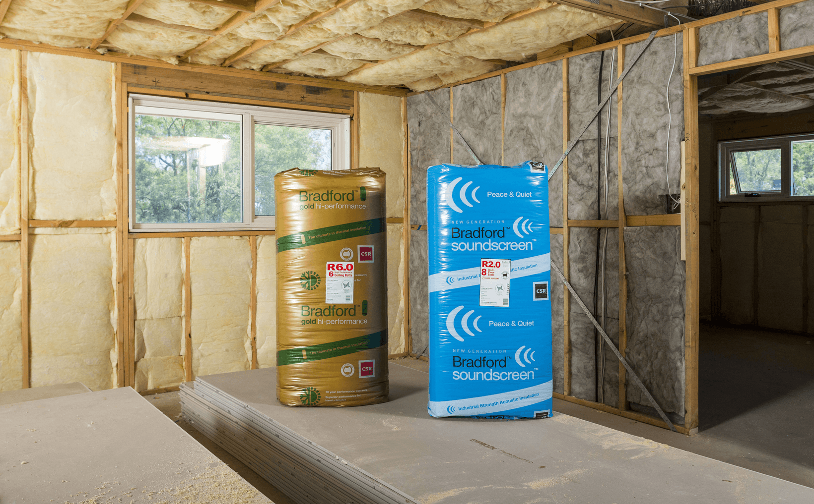 Insulation bags in home under construction